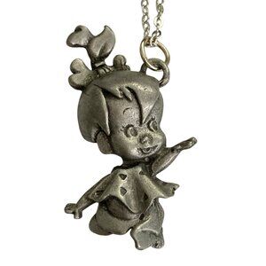 Vintage Pebbles Flintstone Pendant Necklace Warner Bros Charm 18' Chain